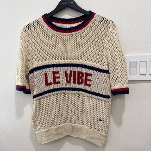 VGUC Clare V Luc Tee Medium. Cream knit w red and navy detail. Fits size 6/8 - Picture 4 of 7